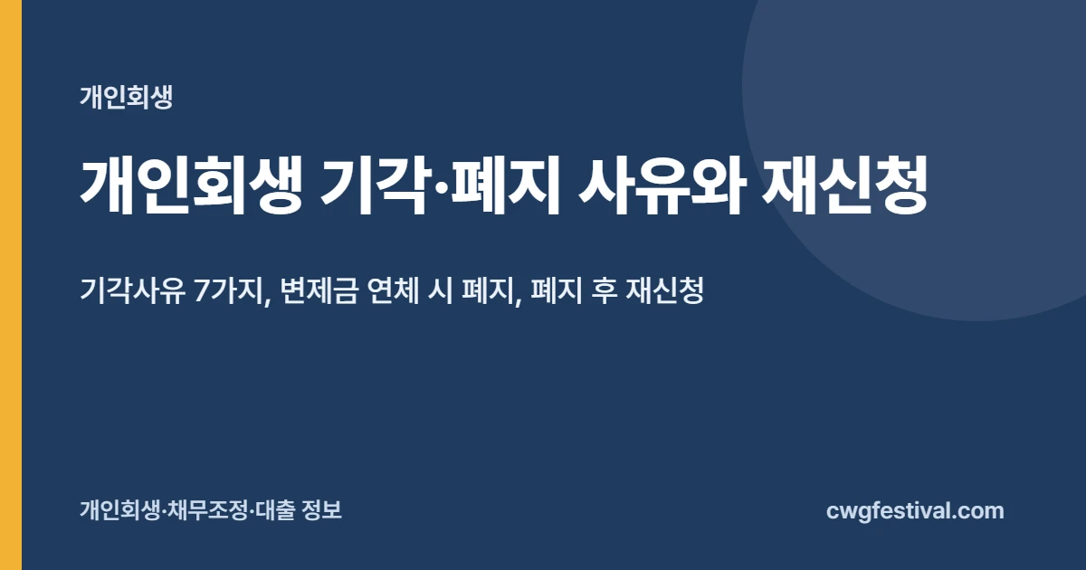 개인회생 기각·폐지 사유와 재신청: 기각사유 7가지, 변제금 연체 시 폐지, 폐지 후 재신청